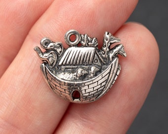 Silver Noah's Ark Charm, Bible Charm, Christian Pendant, Made in USA, 19mm