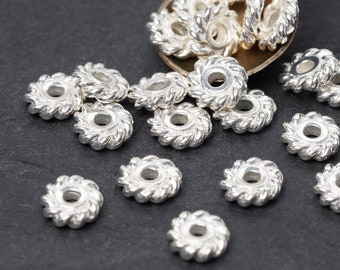 6mm Silver Twisted Heishi Beads, TierraCast Silver Round Spacers, Silver Twisted Washers, Made in the USA