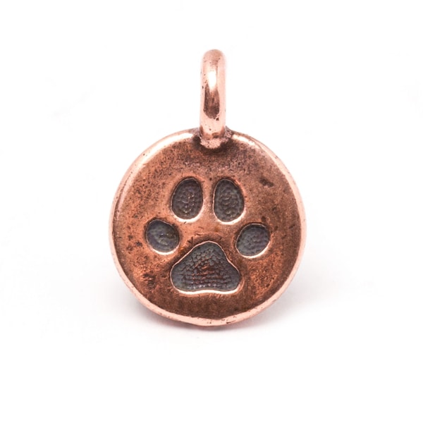 Copper Paw Print Charms, Antique Copper Tiny Paw Charm, Cat or Dog Paw Charm, Small Round Coin Paw Charm, TierraCast, Made in USA