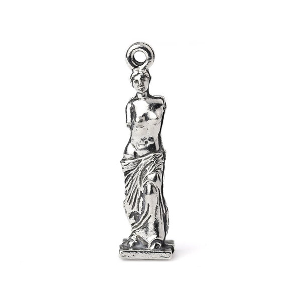 Silver Aphrodite of Milos Charm, Venus De Milo Charm, Antique Silver Aphrodite Statue, Greek Goddess Sculpture Charm, 30mm, Made in USA