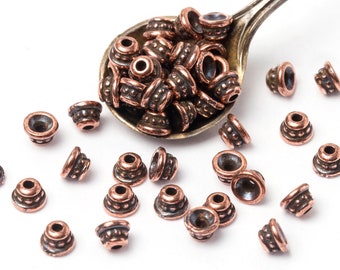 4mm Antique Copper Beaded Bead Caps, Small Antique Copper Bead Caps, Textured Bead Caps, TierraCast, Made in Europe