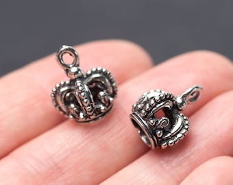 Small Silver Crown Charm, Royal Charm, 3 Dimensional Crown Pendant, Antique Silver, Finely Detailed, Made in the USA, 10mm