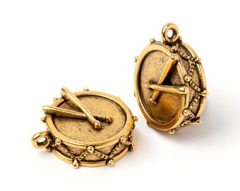 Gold Drum Charm, Percussion Musical Instrument Charm, Drummer Charm, Musician Pendant, Antique Gold, Made in the USA, 16mm