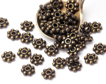 4mm Beaded Heishi Beads, TierraCast Antique Bronze Metal Heishi, Small Bronze Spacers, Bronze Flat Daisy Spacer, Flower Beads, Made in USA