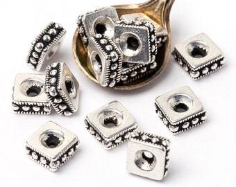 6mm Silver Rococo Square Spacer Bead, Antique Silver TierraCast Rococo Heishi Beads, Beaded Square Bali Beads, Made in the USA