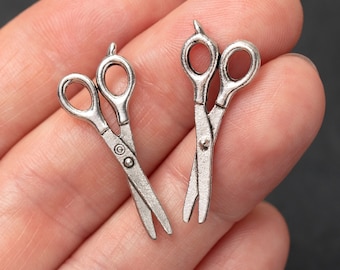 Silver Scissors Charm, Pair of Scissors, Antique Silver Shears, Hair Stylist Charm, Hair Dresser Charm, Hair Cutting Scissors, Made in USA