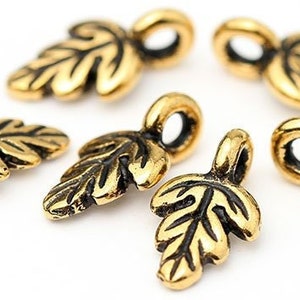 Gold Oak Leaf Charms, Small Oak Leaf Charms, Gold Woodland, Forest, Nature Charm, TierraCast Gold Oak Leaves, Made in USA, 10mm