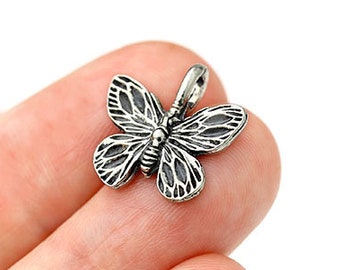 Silver Butterfly Charm, Small Butterfly Charm, Finely Detailed, Antique Silver, 15x15mm, Made in the USA – AB104AP