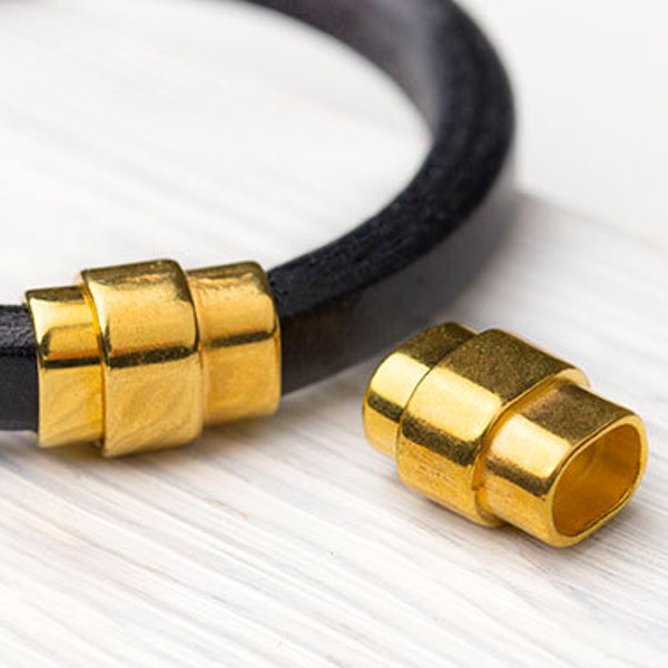 Gold Regaliz Magnetic Clasp,  Licorice Leather Bracelet Clasp, Strong Magnetic Clasp, Bullet Clasp, Zamak, Gold Plated, Fits 10x6mm Cords