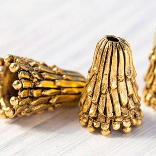 Gold Large Cone Bead Caps Antique Gold Artisan Textured Bead Etsy Canada