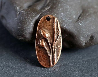 Copper Wildflower Pendant, Antique Copper Flower Charm, Nature, Floral Pendant, Made in the USA, 28mm