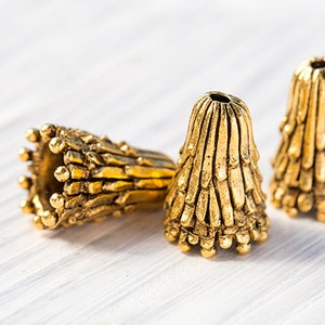 Gold Large Cone Bead Caps, Antique Gold Artisan, Textured Bead Caps, Tassel, Kumihimo Caps, 16x10mm, Made in the USA – AB61