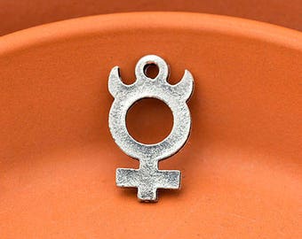 Silver Planet Mercury Charms, Silver Mercury Symbol, Mercury Astrological Symbol, Silver Zodiac Charm, Made in the USA, 17mm