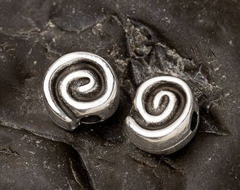 14mm Silver Spiral Beads, Swirl, Snail Shell Beads, Antique Silver Flat, Large Hole Round Coin Beads, Mykonos Greek Metal Casting – MK300AS