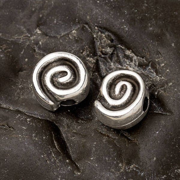 14mm Silver Spiral Beads, Swirl, Snail Shell Beads, Antique Silver Flat, Large Hole Round Coin Beads, Mykonos Greek Metal Casting – MK300AS