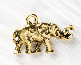 Gold Elephant Charm, Small Elephant Earring Charm, Safari, Animal Lover Charm, Gold Plated, 3Dimensional, 21mm, Made in USA – BN1