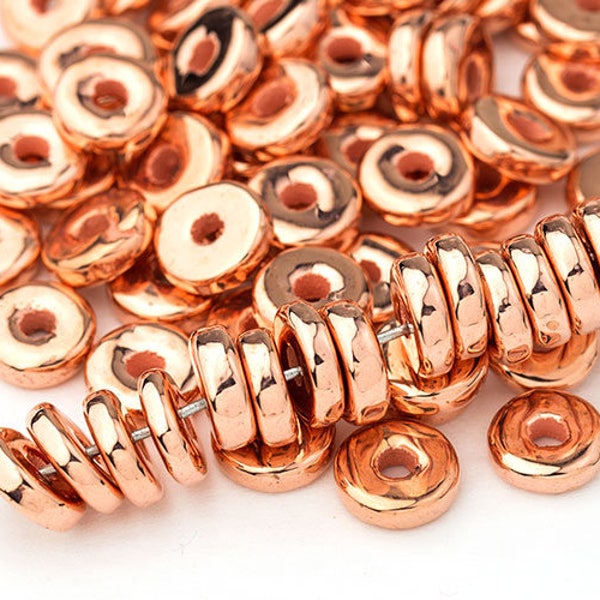 8mm Copper Round Washers, Copper Disk Beads, Flat Round Copper Beads, Shiny Copper Disk Spacer, Mykonos Metal Plated Ceramic – MK72C