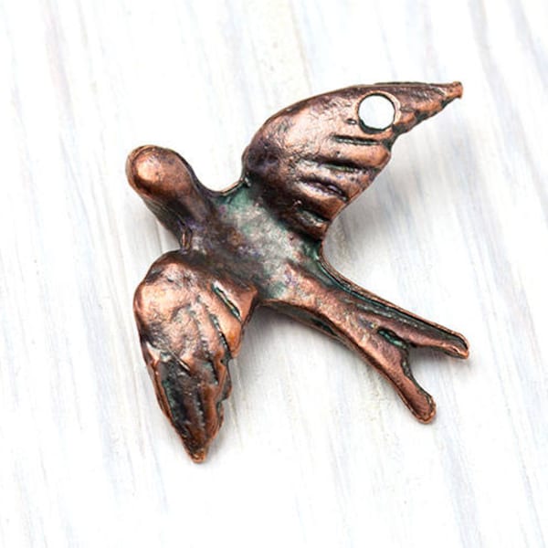 Copper Dove Pendant, Flying Bird Pendant, Dove Charm, Antique Copper Peace Dove, Mykonos Greek Metal Casting, 35mm – MK47AC