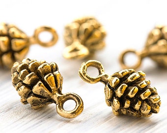 Small Gold Pine Cone Charms, Woodland Charms, Nature Forest, Small Dangle Beads, Antique Gold, Made in the USA, 15x8 mm – AB58AG