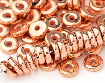 8mm Copper Round Washers, Copper Disk Beads, Flat Round Copper Beads, Shiny Copper Disk Spacer, Mykonos Metal Plated Ceramic – MK72C
