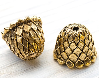 Gold Pineapple Bead Caps, Large Bead Caps, Antique Gold Textured Bead Caps, Fits 10mm Beads, Made in the USA, 14x11mm – AB62