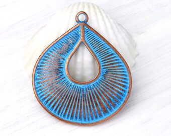 Metal Blue Patina Crown Pendant