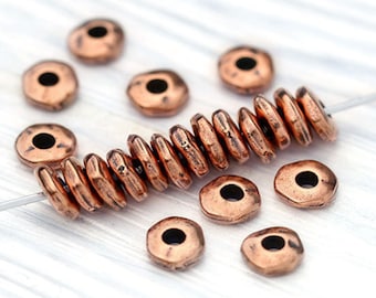 Large Hole 7mm Copper Heishi Beads, Fits 2mm Cords, Heishi Spacers, Copper Nugget Beads, Copper Spacer Beads, Made in the USA – TB25