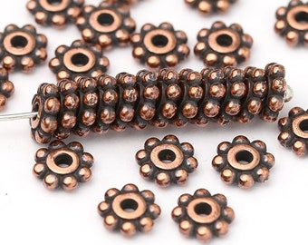 6mm Beaded Heishi Beads, Copper Heishi, Small Copper Spacers, Copper Donut Beads, Copper Daisy Spacer, Flower Beads, Made in Europe