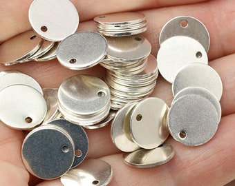 10mm Silver Round Tags, Stamping Blanks, Initial Charms, Fine Silver Plated, Made in Europe