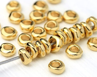 Cheriswelry 60 perline in ottone a rondelle, 4/6/8 mm, piatte e