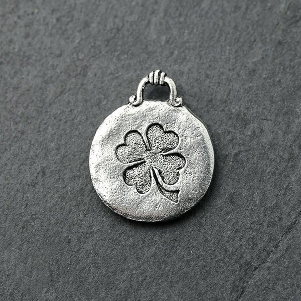 Shamrock Charm Antique Silver Shamrock Celtic Four Leaf Clover Lucky Charm, 22x17mm, Made in USA