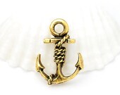 Gold Ship Anchor Charm, Boat, Sea, Ocean Cruise, 24K Gold Plated Nautical Charm, Antique Gold Anchor, Made in USA, 18x12mm BN30