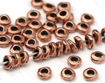 Large Hole 5mm Copper Heishi Beads, Small Copper Spacers, Copper Nugget Beads, Copper Spacer Beads, Fits 2mm Cords, Made in the USA – TB33