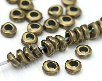Large Hole 5mm Brass Ox Heishi Beads, Small Brass Ox Spacers, Heishi Nugget Beads, Fits 2mm Cords, Made in the USA – TB34