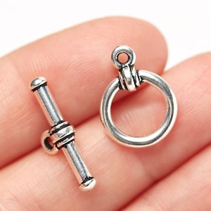 Small Simple Antique Silver Toggle Clasp, TierraCast Pewter Toggle Clasp, Bar & Ring Clasp Set, Made in the USA, 12mm