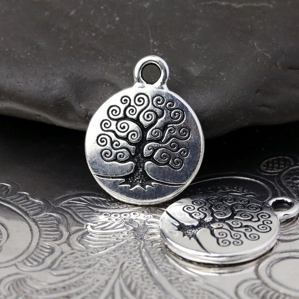 Silver Round Tree of Life Charm, Meditation, Yoga, Zen, Family Tree, Woodland, Earth Nature Charm, Antique Silver, TierraCast, Made in USA