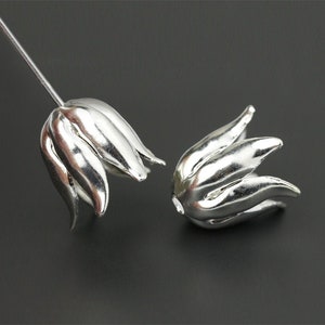 Silver Tulip Bead Caps, Silver Flower Petal, Tulip Petals Bead Caps, Artisan Silver Cap, Fine Silver Plated, Made in USA