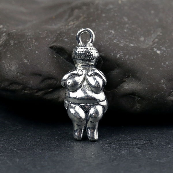 Silver Venus Charm, Woman of Willendorf Charm, 3D Venus of Willendorf Goddess, Fertility Goddess, Made in USA, 24mm –AB110S