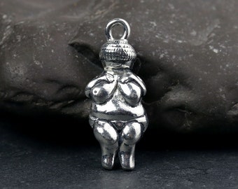 Silver Venus Charm, Woman of Willendorf Charm, 3D Venus of Willendorf Goddess, Fertility Goddess, Made in USA, 24mm