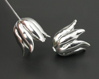 Silver Tulip Bead Caps, Silver Flower Petal, Tulip Petals Bead Caps, Artisan Silver Cap, Fine Silver Plated, Made in USA