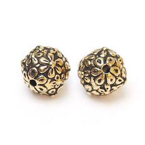 8mm Gold Floral Round Beads, TierraCast Flower Beads, Gold Ball Beads, Antique Gold Round Beads, Made in the USA TB54G image 1