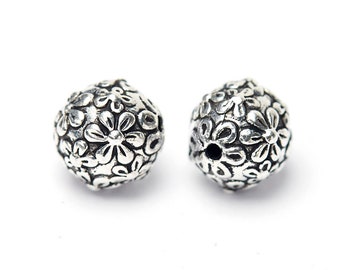 8mm Silver  Floral Round Beads, TierraCast Pewter Flower Beads, Silver Ball Beads, Antique Silver Round Beads, Made in the USA – TB54S