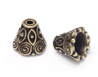 Tapas de cuentas de cono en espiral de bronce antiguo, tapas de cuentas de cono texturizadas pequeñas, tapas de cuentas TierraCast de latón oxidado, fabricadas en EE. UU., 9,5 mm – TB50Br