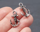 Silver Ship Anchor Charm, Boat, Sea, Ocean Cruise, Fine Silver Plated Nautical Charm, Antique Silver Anchor, Made in USA, 18x12mm BN30AS