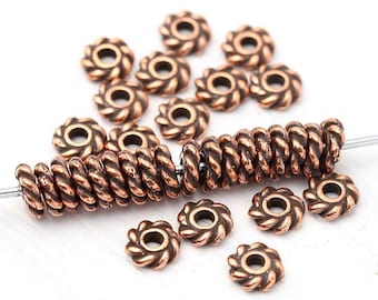 100 Fluted Pure Copper Metal 3mm Corrugated Round Small Little Spacer Beads