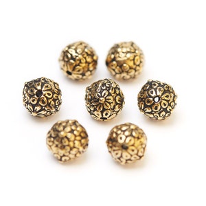 8mm Gold Floral Round Beads, TierraCast Flower Beads, Gold Ball Beads, Antique Gold Round Beads, Made in the USA TB54G image 2