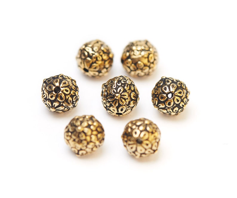 8mm Gold Floral Round Beads, TierraCast Flower Beads, Gold Ball Beads, Antique Gold Round Beads, Made in the USA TB54G image 2