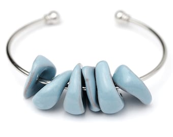 17mm Blue Nugget Spacer, Irregular Shaped Beads, Blue Chips, Sky Blue, Large Hole Glazed Beads, Enamel Ceramic, Made in Europe