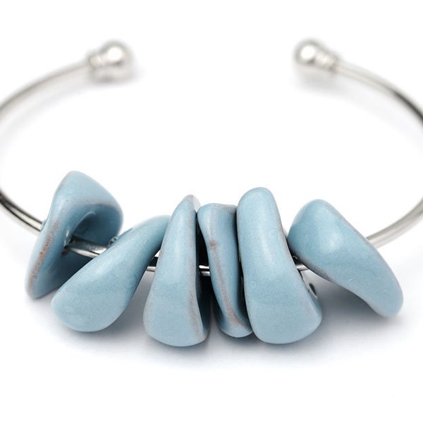 17mm Blue Nugget Spacer, Irregular Shaped Beads, Blue Chips, Sky Blue, Large Hole Glazed Beads, Enamel Ceramic, Made in Europe