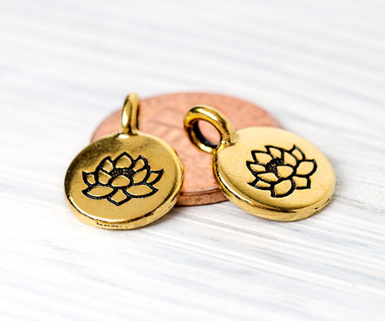 2 Small Lotus Charms Golden Lotus Charm TierraCast Zen Etsy